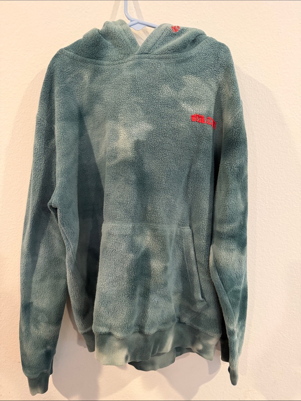 Volcom Teal Tie-Dye Plush Hoodie with Red Logo